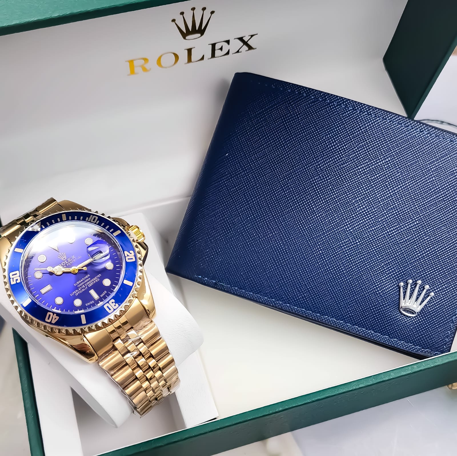 RELOJ ROLEX DORADO +ESTUCHE+BILLETERA